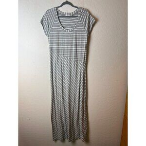 Athleta Sz L Grey and White Pima Cotton Stretch Maxi Dress
